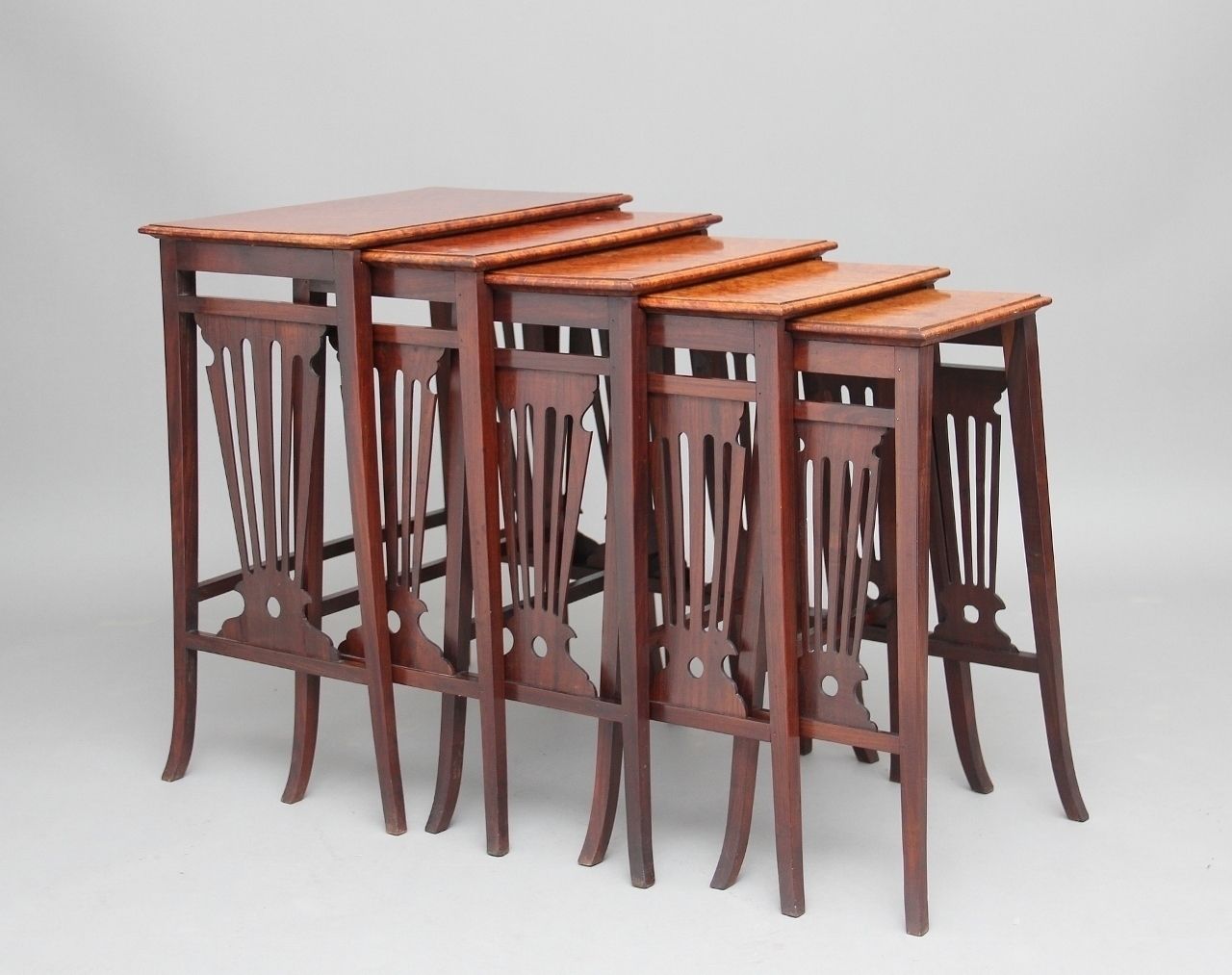 Set Of 19th Century Teak And Burr Walnut Nest Of Tables