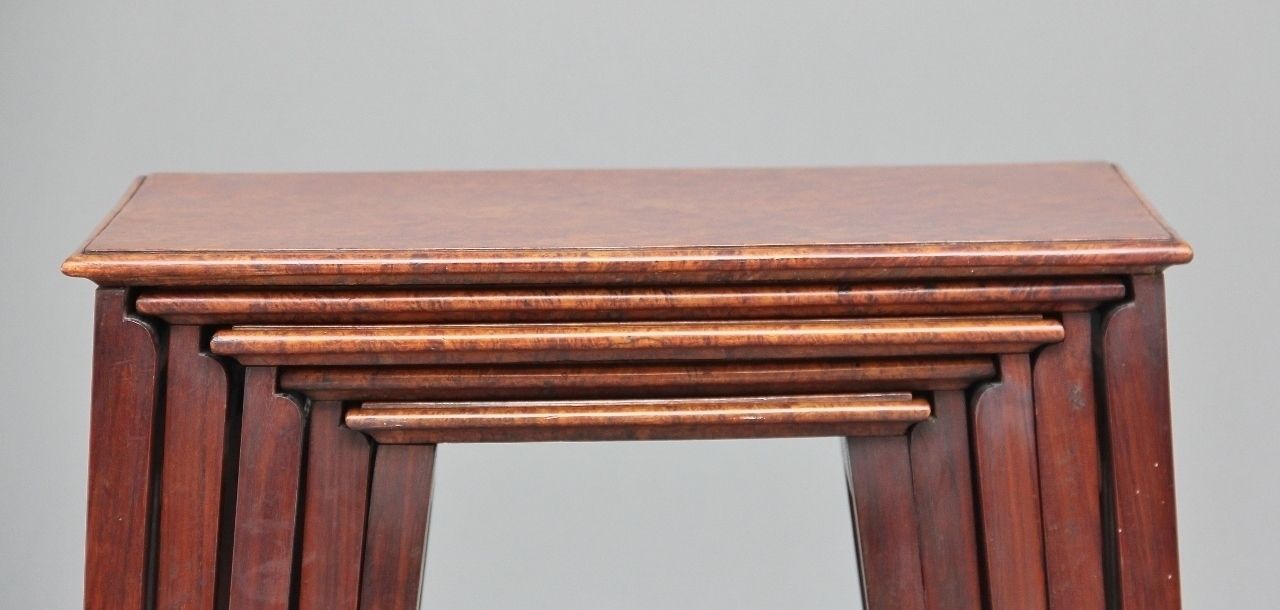 photo for sale Set Of 19th Century Teak And Burr Walnut Nest Of Tables