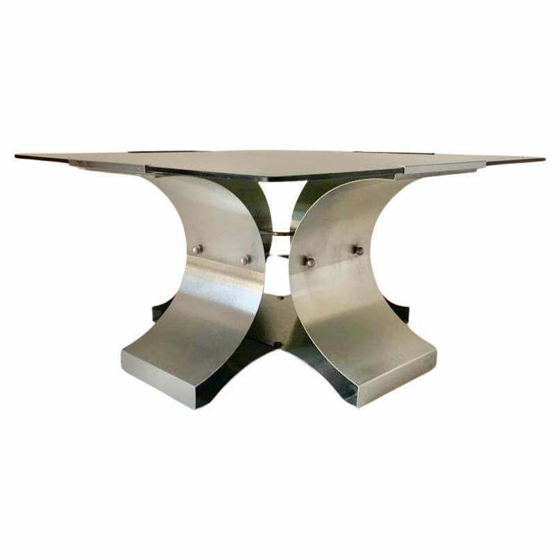 Smoked Glass And Aluminum Coffee Table, Francois Monnet 1970s photo Furniture