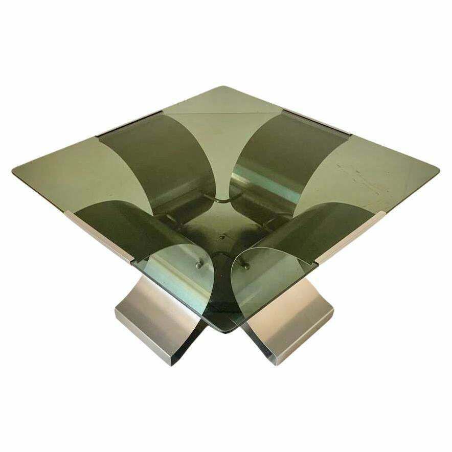 Smoked Glass And Aluminum Coffee Table, Francois Monnet 1970s photo furniture