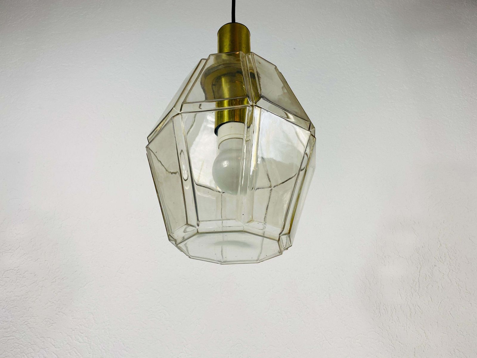 Midcentury Brass And Glass Pendant Lamp By Glashütte Limburg, 1960s photo furniture