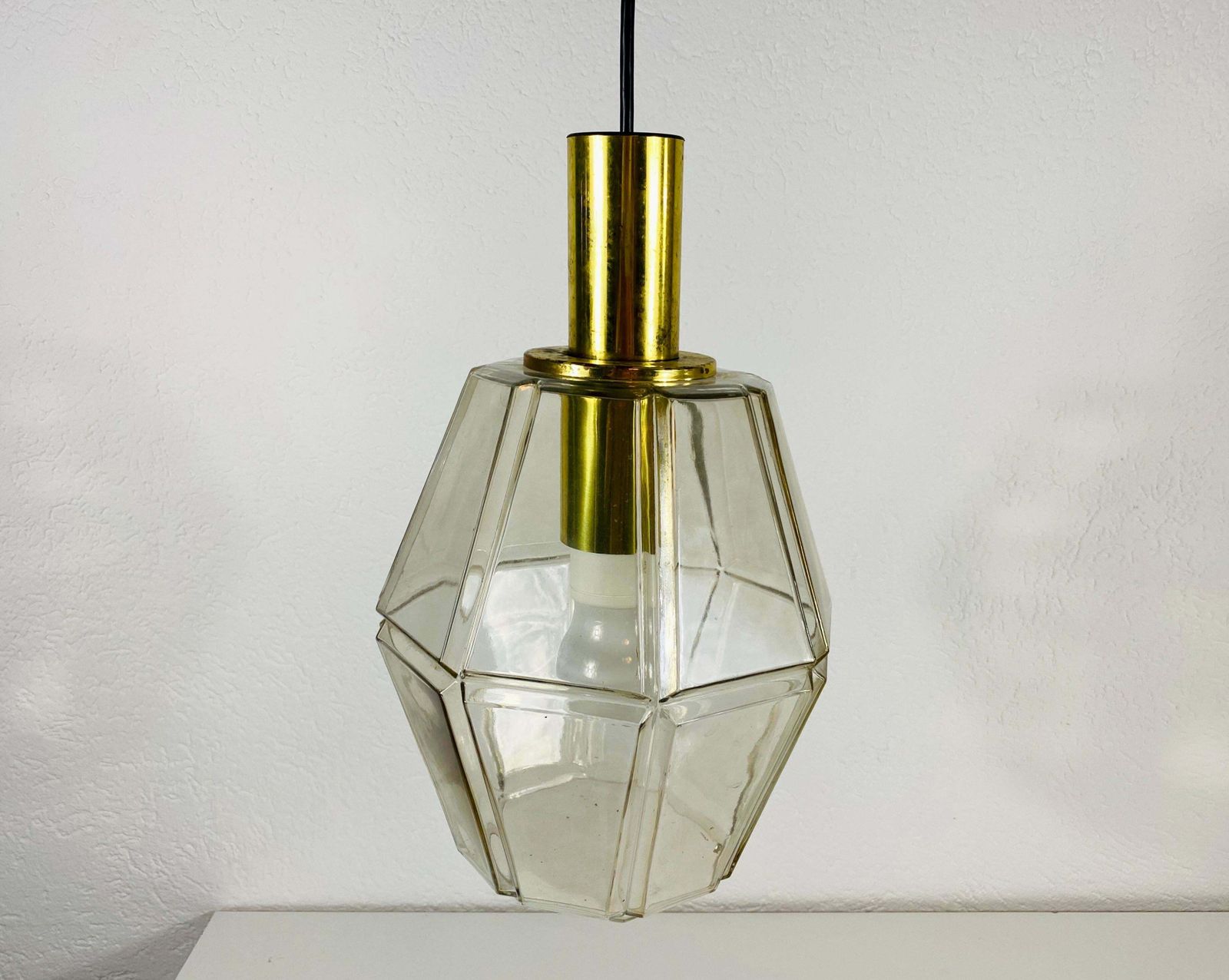 Midcentury Brass And Glass Pendant Lamp By Glashütte Limburg, 1960s photo 366.0