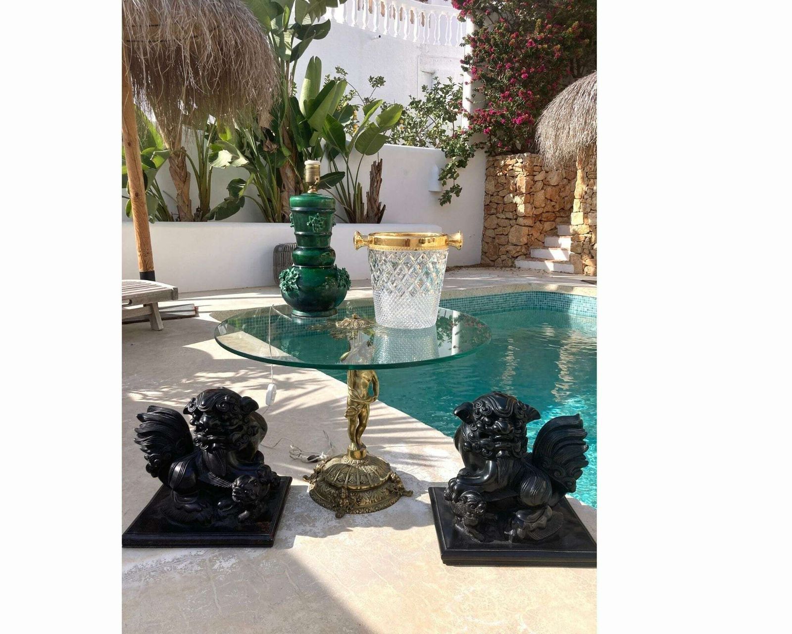 Japanese Foo Dogs | Pair (2) Of Lions With Child Statue | 13" Tall | Heavy Composite photo furniture