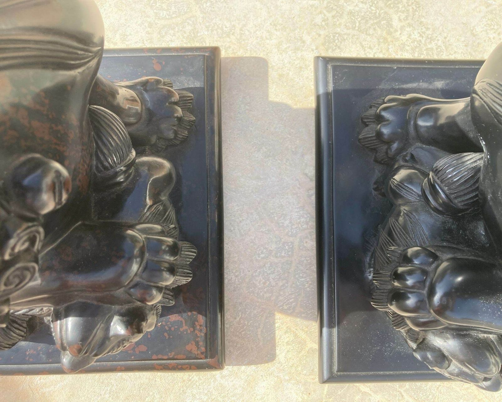 Japanese Foo Dogs | Pair (2) Of Lions With Child Statue | 13" Tall | Heavy Composite photo Art