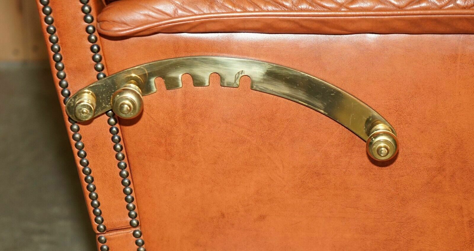 10000.0 Comfortable Pair Of French Neoclassical Style Leather & Brass Recliner Armchairs photo