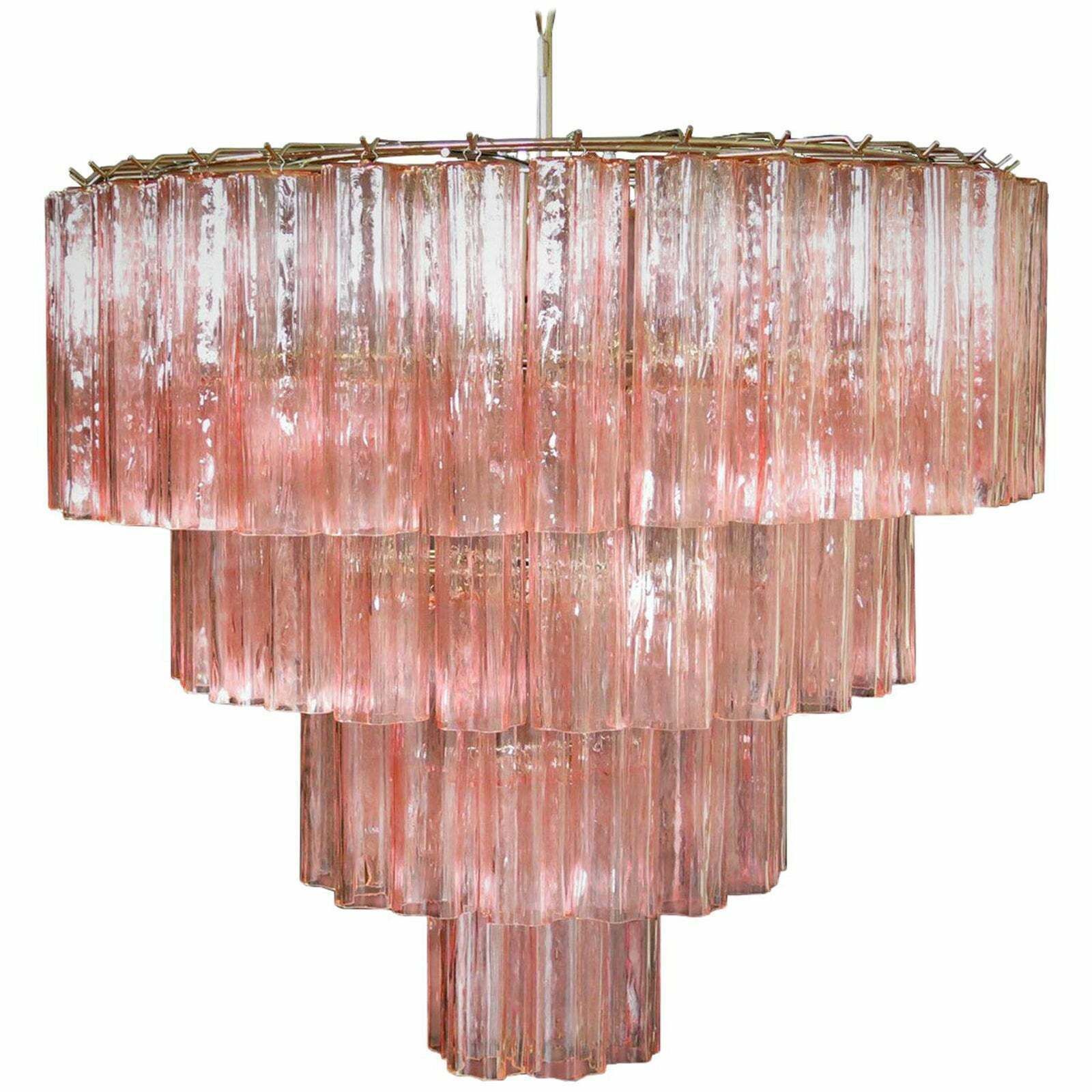 Italian Tronchi Chandelier, 78 Pink Glasses, Murano