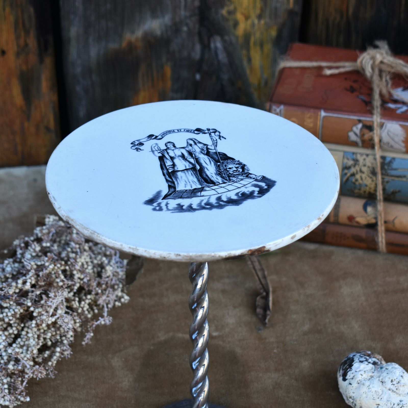 photo furniture Antique Justice Ironstone & Chrome Twist Grocery Outfitters Shop Display Stand