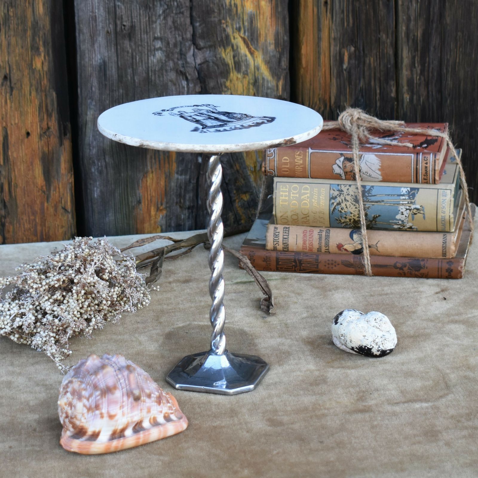 photo for sale Antique Justice Ironstone & Chrome Twist Grocery Outfitters Shop Display Stand