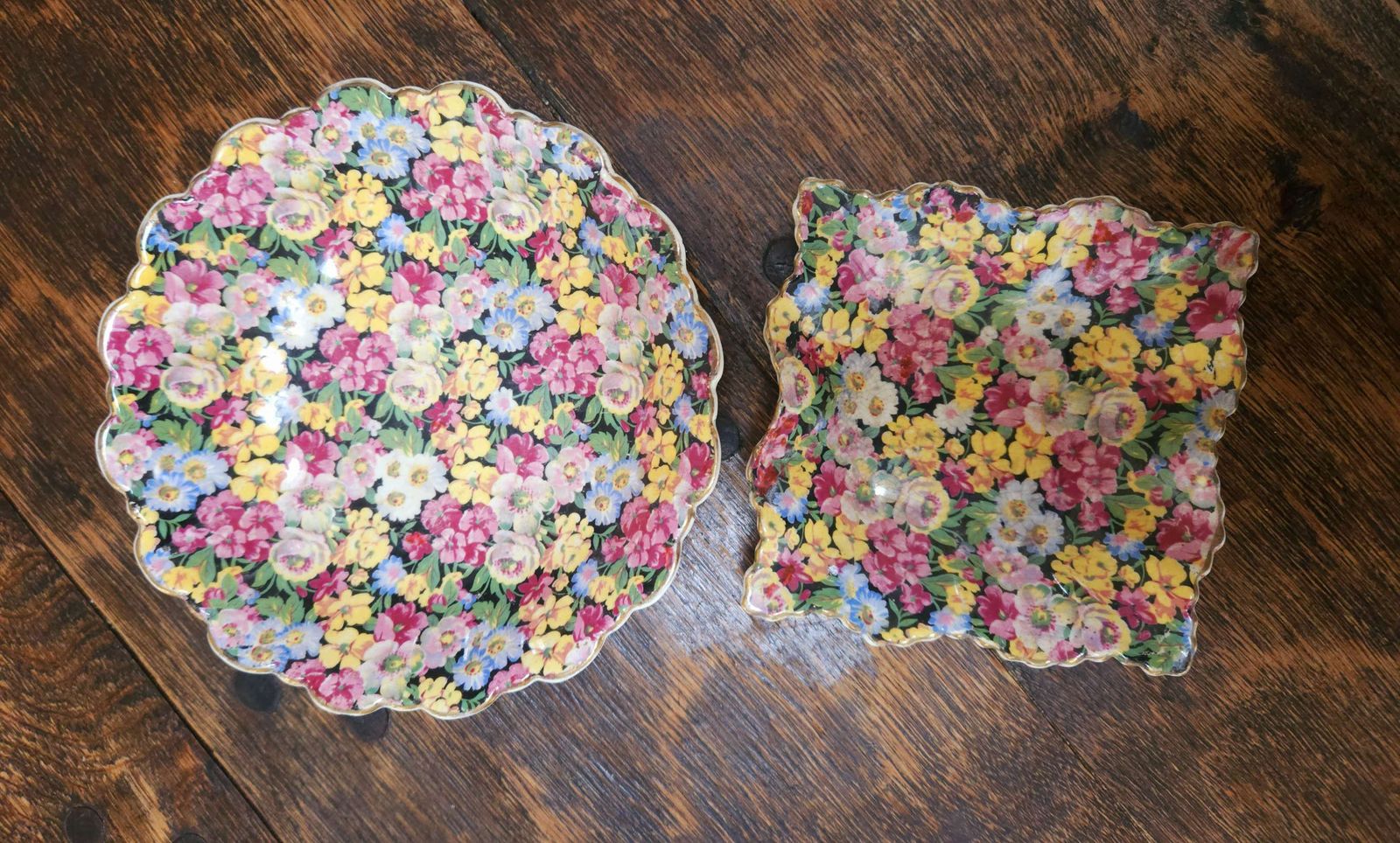 Duo Of 1940s James Kent Old Foley Florita Scalloped Dishes photo for sale
