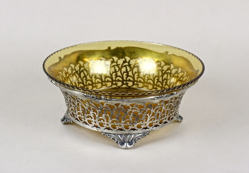 20th Century Art Nouveau Silver Basket With Ambercolored Glass Bowl, At Ca. 1900 photo furniture