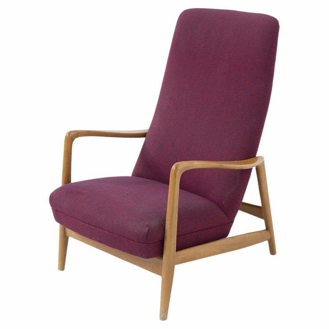Vintage Reclining Armchair In Wood Attr Giò Ponti