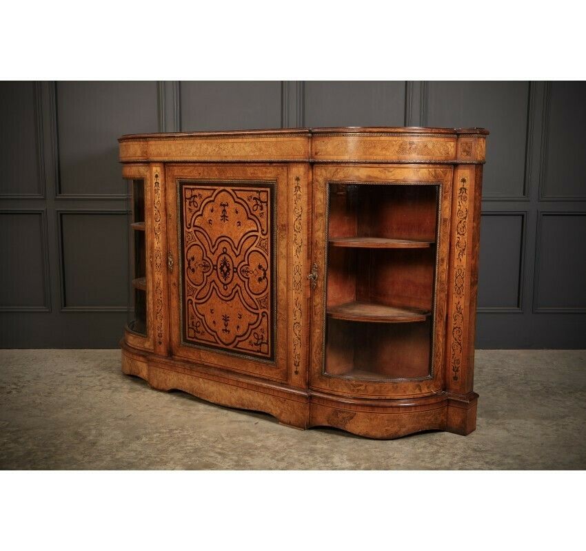 photo for sale Victorian Burr Walnut Marquetry Inlaid Credenza