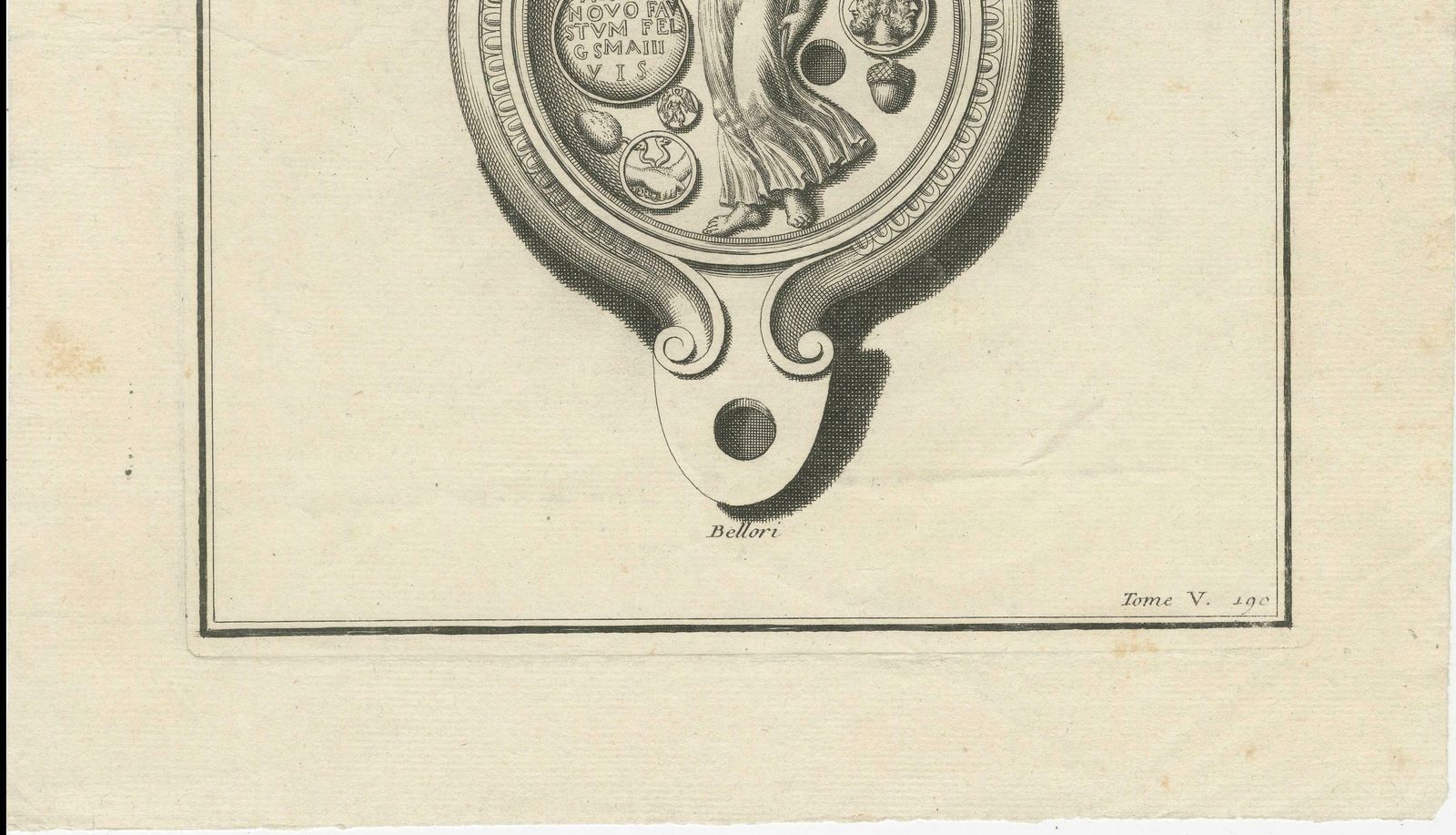 Ancient Lamp Drawing Of A Bull And Lion; Tauroctony Engravings Published In 1722 photo for sale