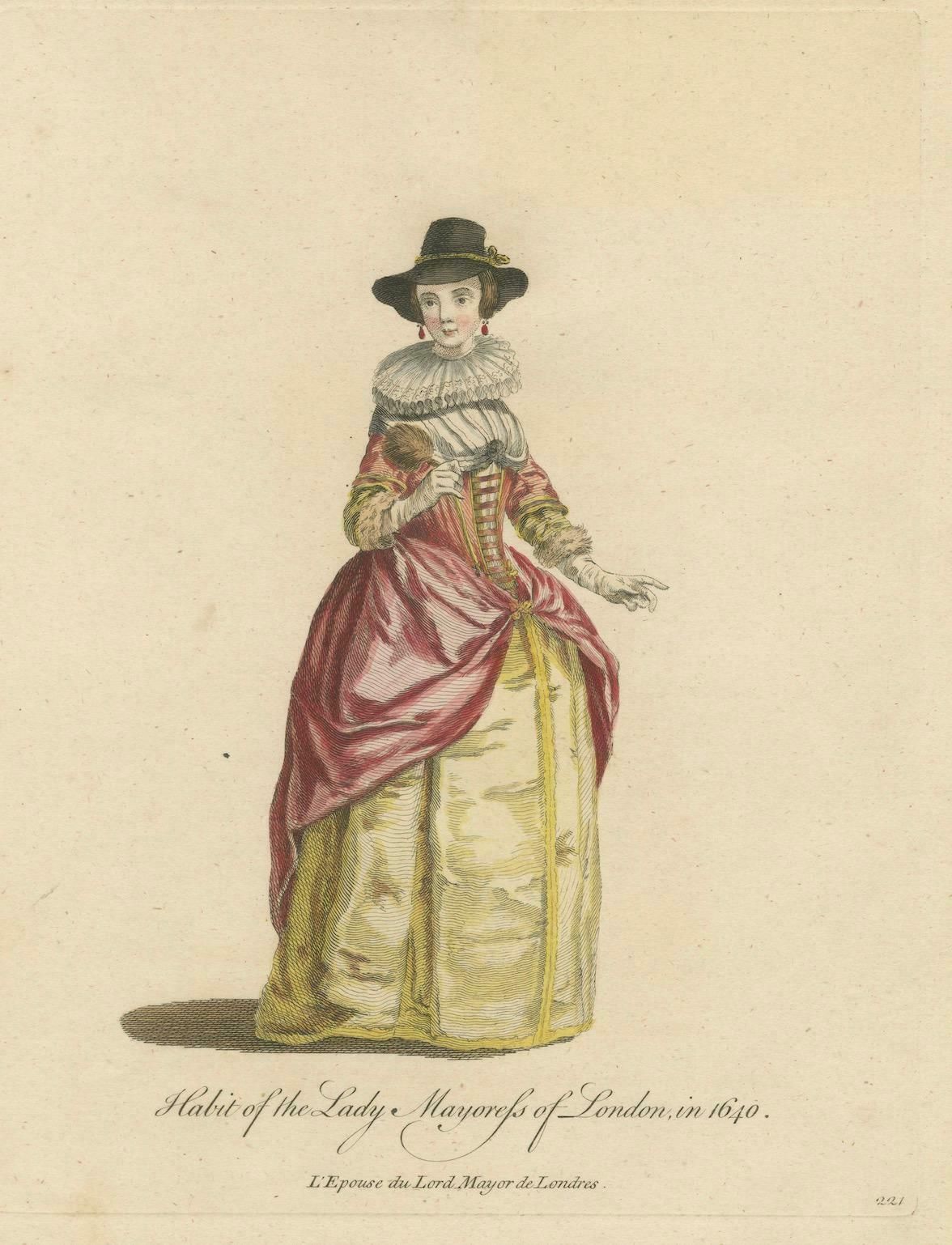 Habit Of The Lady Mayoress Of London In 1640, Published In 1757 photo for sale