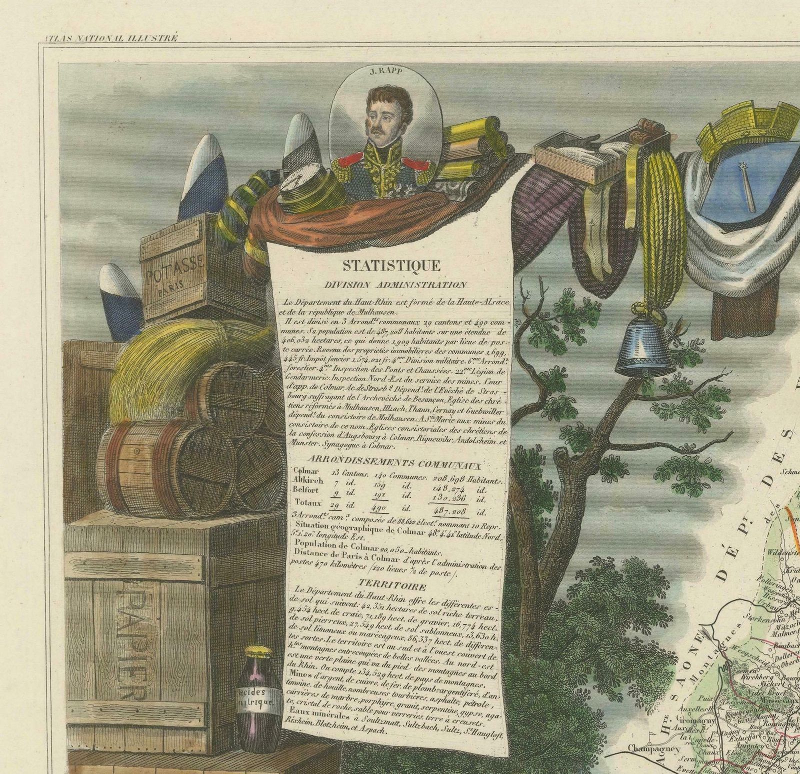 1852 Map Of Haut Rhin: An Illustrated Gateway To Alsace's Viticultural Splendors photo buy