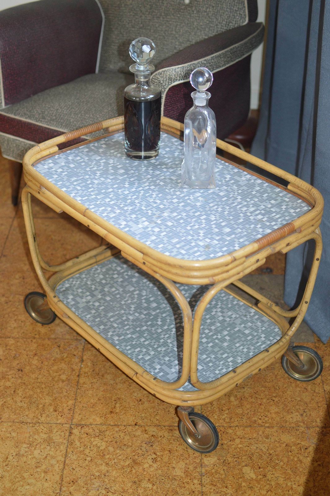 photo furniture Vintage Mid Century Trolley Serving Cart Bamboo