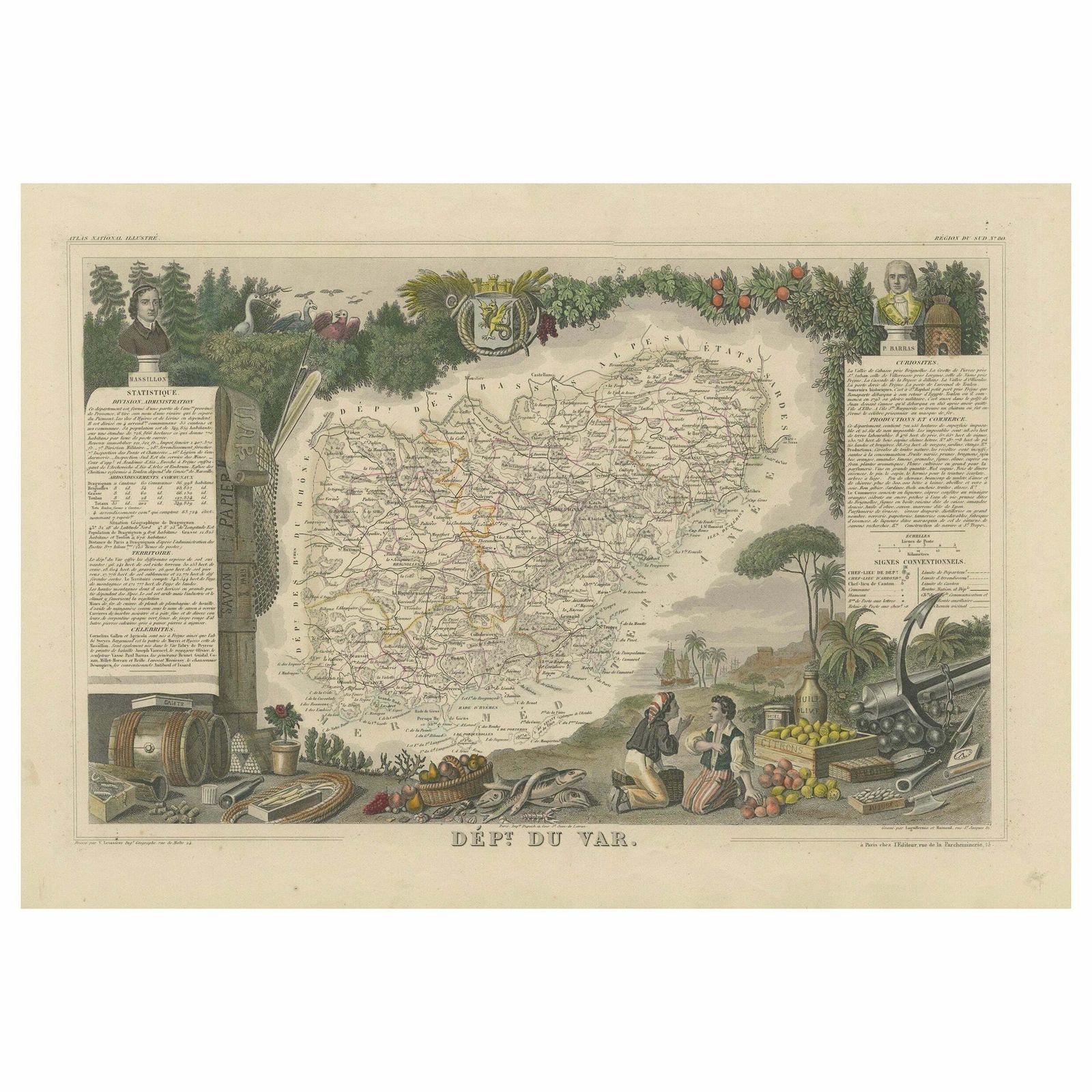The Illustrated Map Of The Var Department From The Atlas National Illustré, 1856