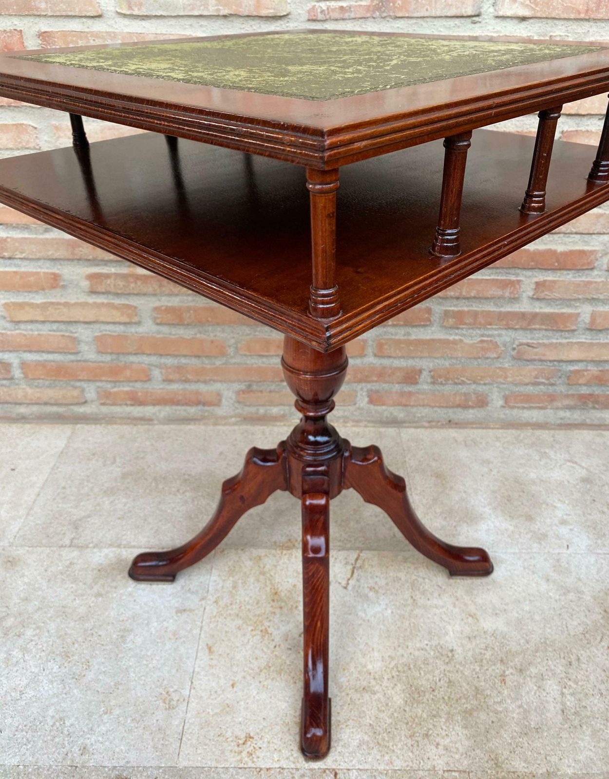 19th Century Regency Wood Game Table With Green Leather Top, 1890s photo vinterior