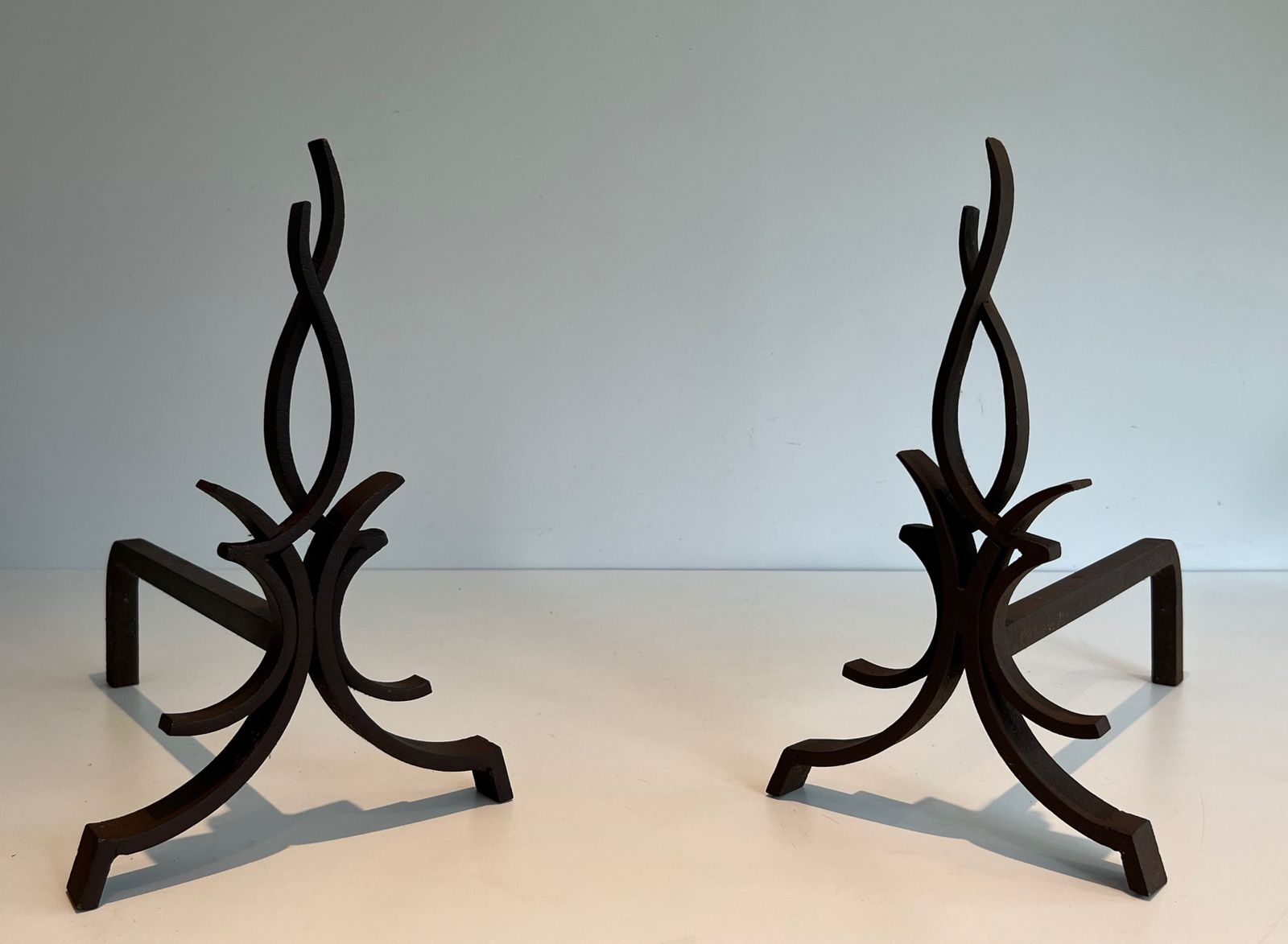Pair Of Wrought Iron Andirons By Raymond Subes photo furniture