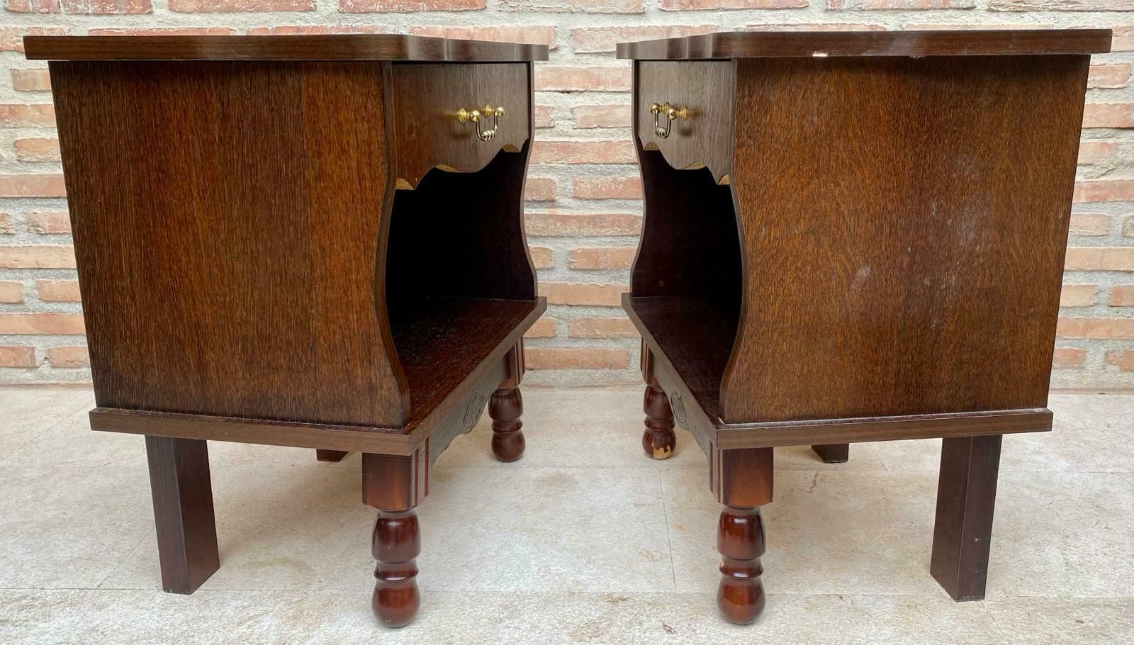 Mid Century Walnut Nightstands With Drawers And Marble Tops, 1950s, Set Of 2 photo Furniture