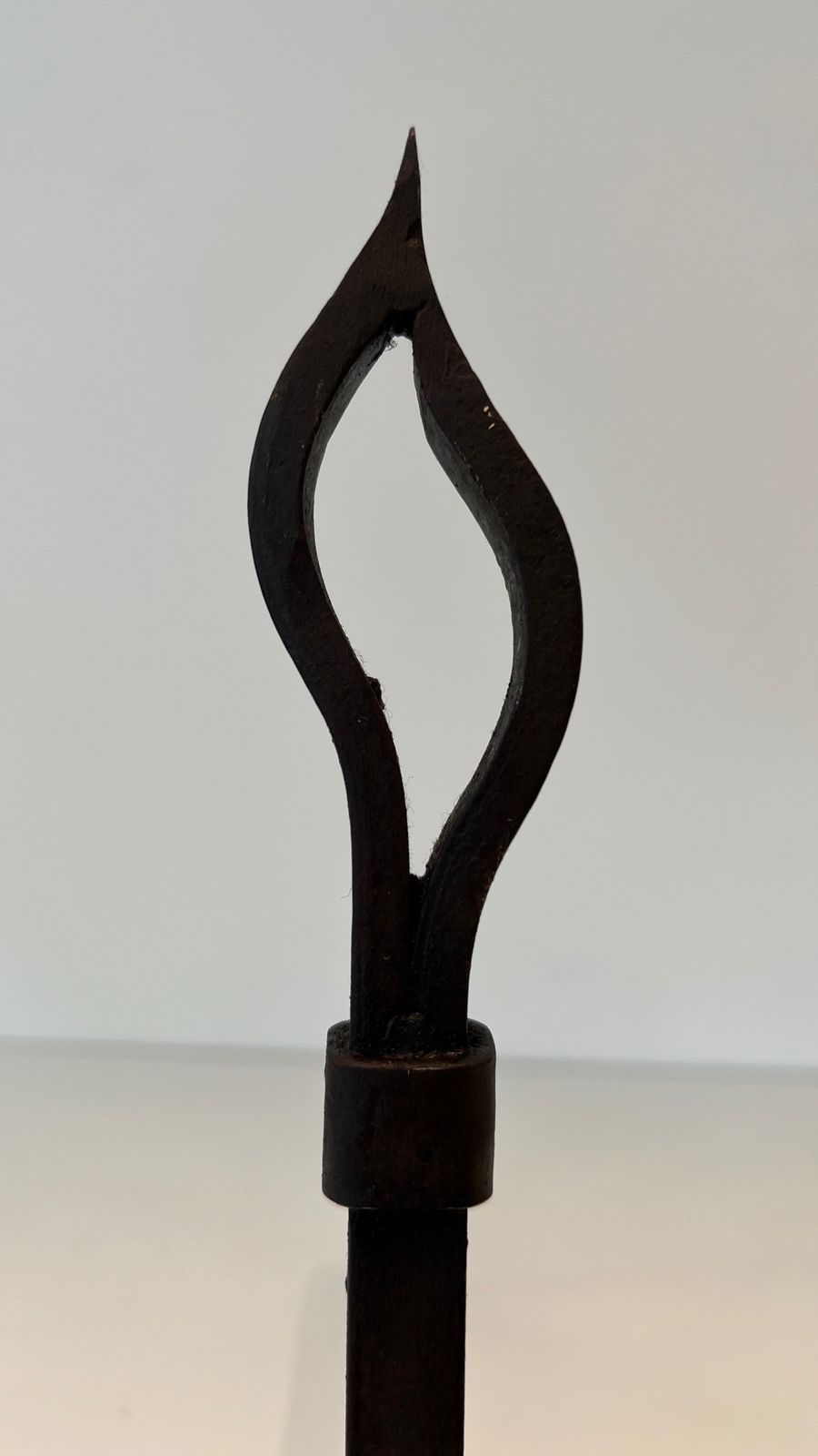 photo for sale Pair Of Modernist Wrought Iron Andirons