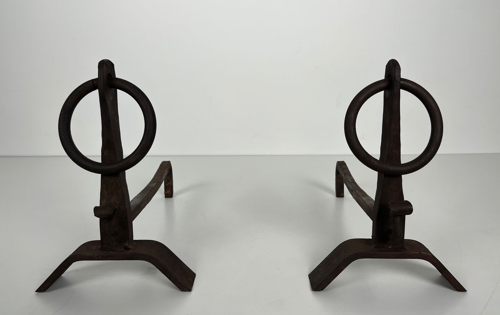 Pair Of Modernist Wrought Iron Andirons In The Taste Of Jacques Adnet