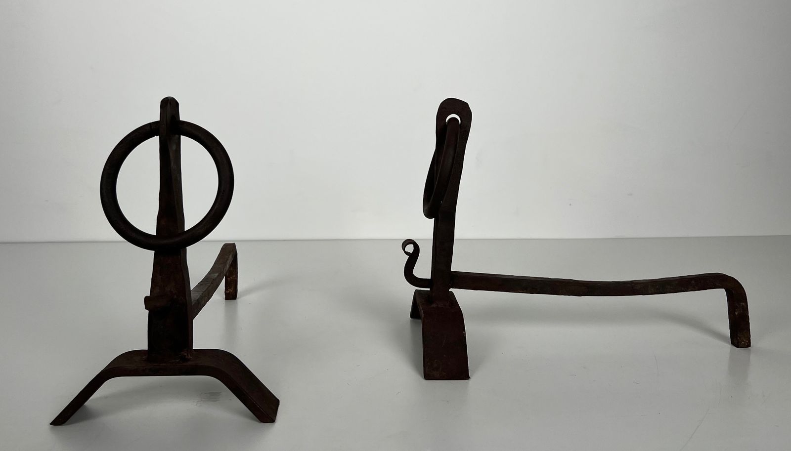 Pair Of Modernist Wrought Iron Andirons In The Taste Of Jacques Adnet photo 1250.0