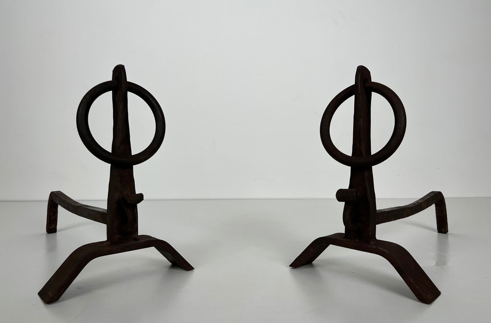 Pair Of Modernist Wrought Iron Andirons In The Taste Of Jacques Adnet photo vintage