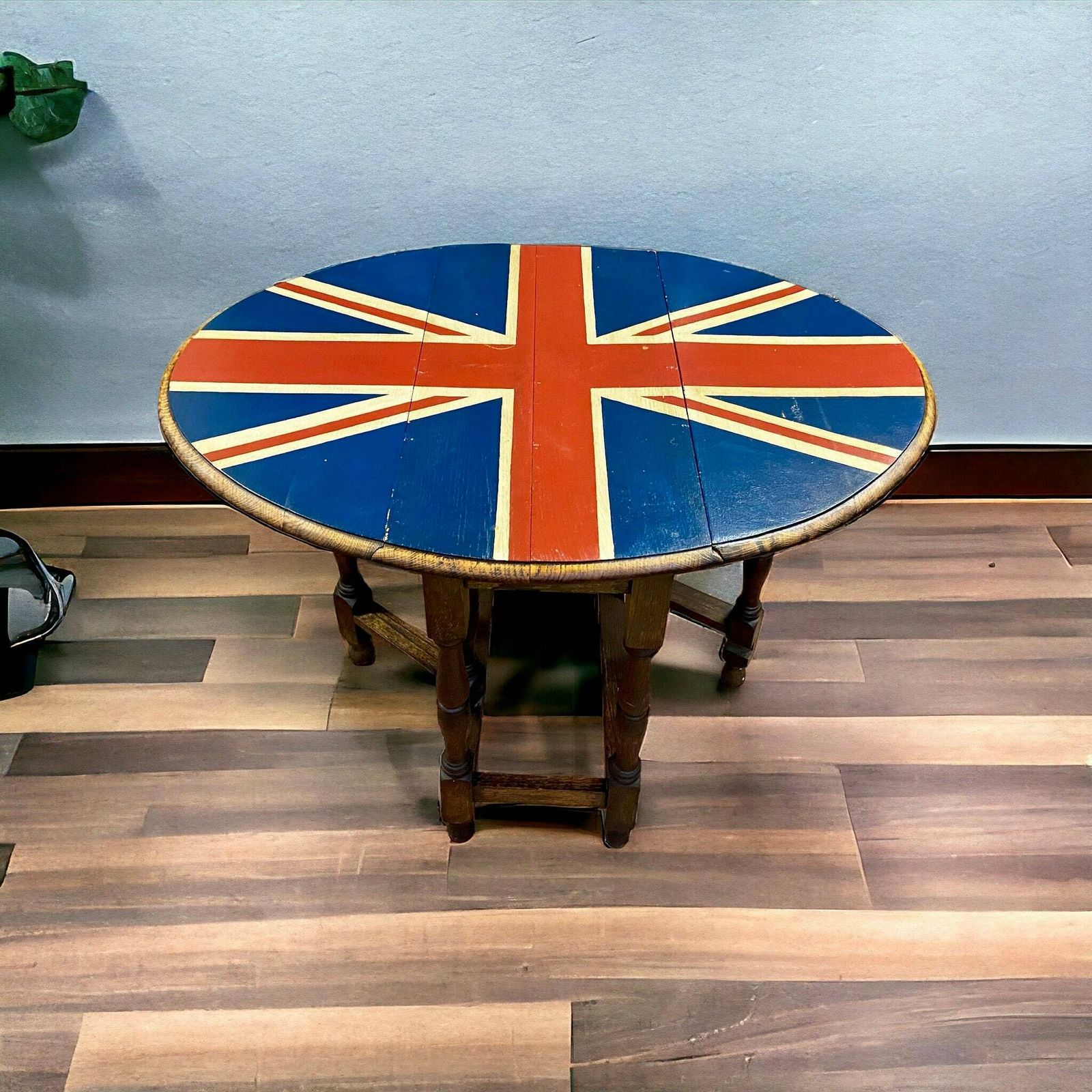Antique Oak Drop Leaf Table / Union Jack Decor / Made In England Circa 1900