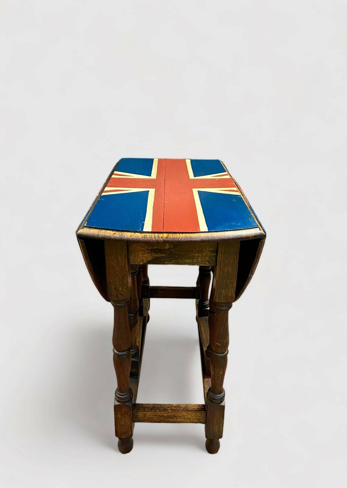 Antique Oak Drop Leaf Table / Union Jack Decor / Made In England Circa 1900 photo furniture