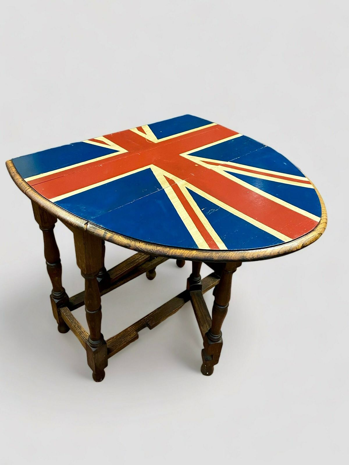 photo furniture Antique Oak Drop Leaf Table / Union Jack Decor / Made In England Circa 1900