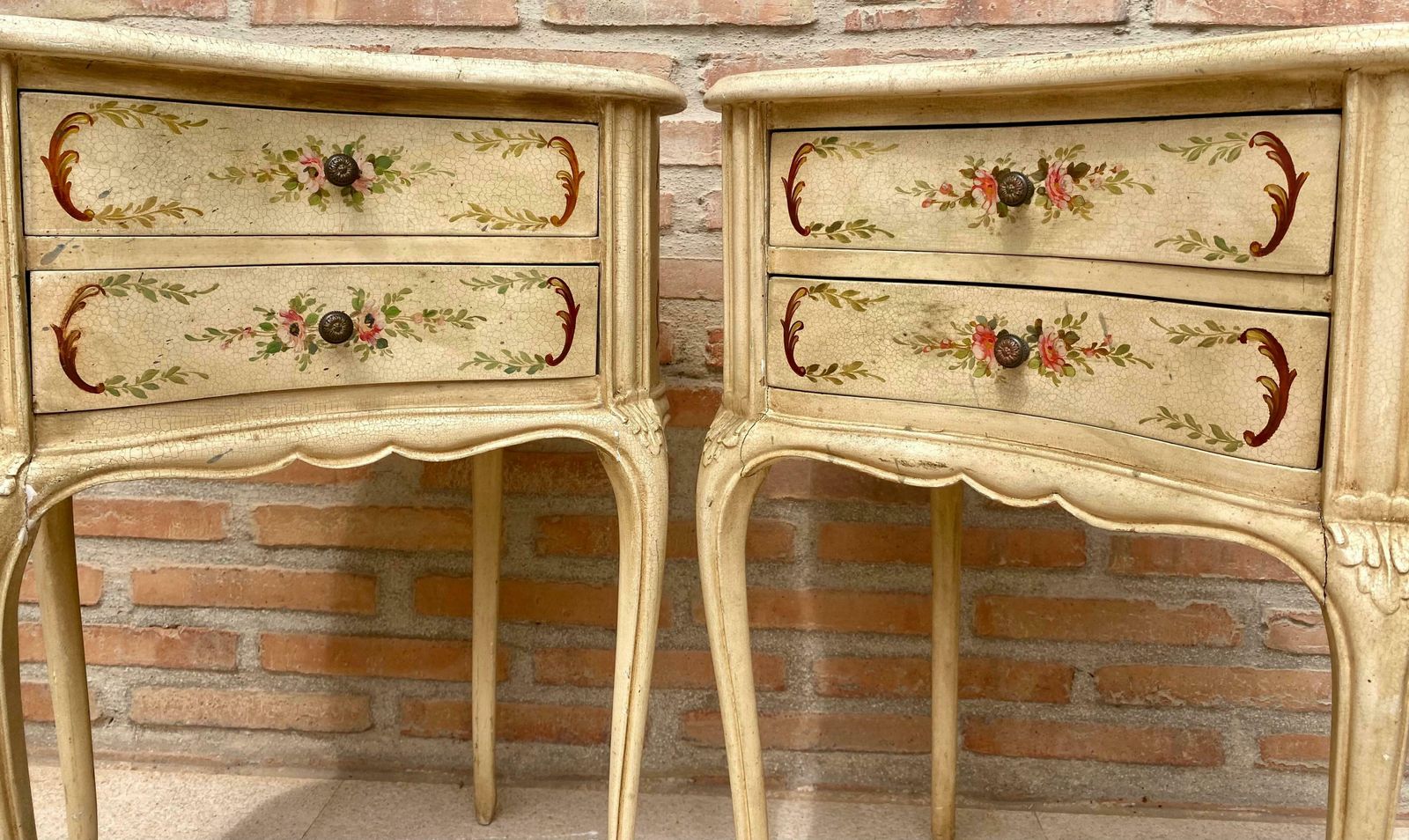 2976.0 Two Drawers Painted In Light Beige Wood Kidney Nightstands, 1940s, Set Of 2 photo
