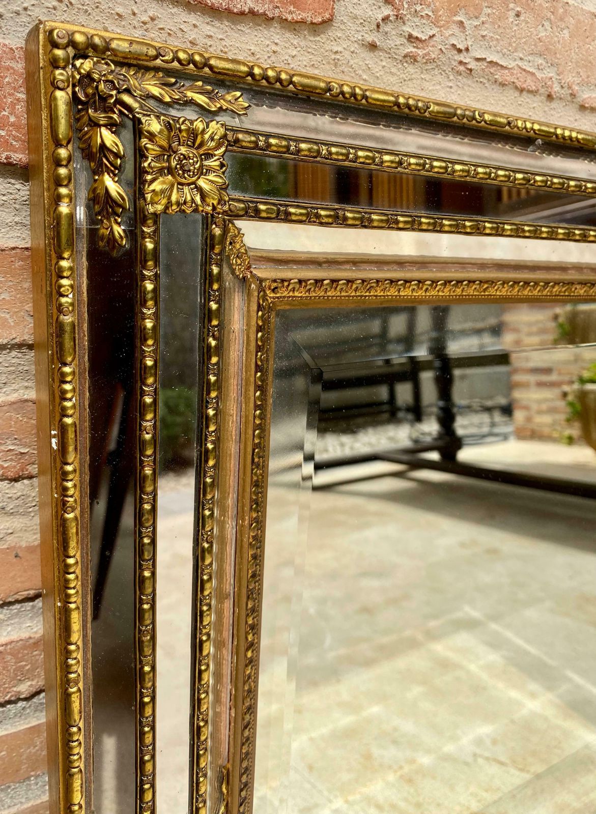 French Directoire Gilded Carved Wood Wall Mirror, 1940s photo 4193.0