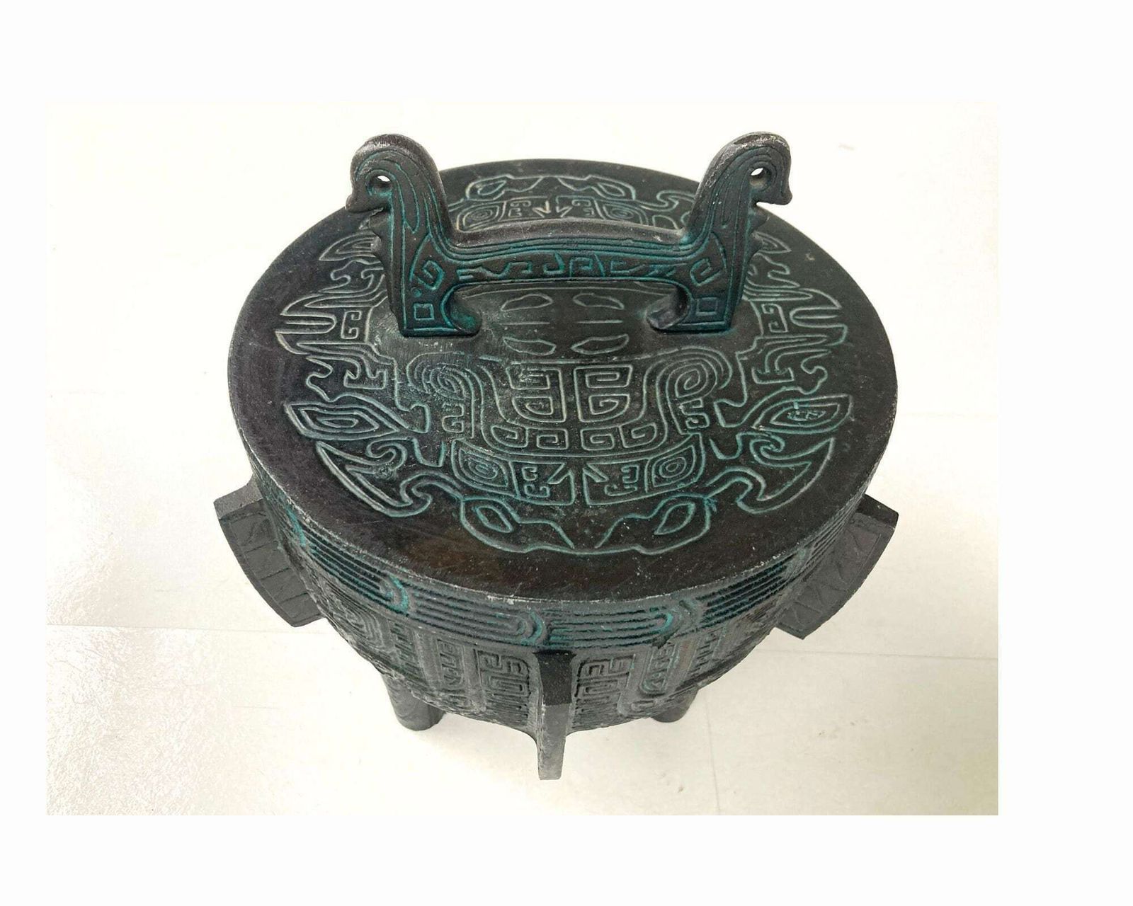 James Mont Style Ice Bucket | Verdigris Asian Style | Mid Century photo for sale