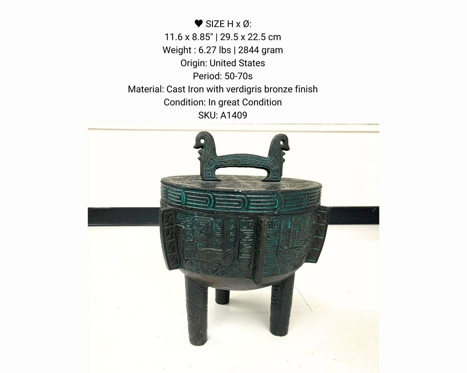 James Mont Style Ijsemmer | Verdigris Aziatische Stijl | Mid Century photo vinterior