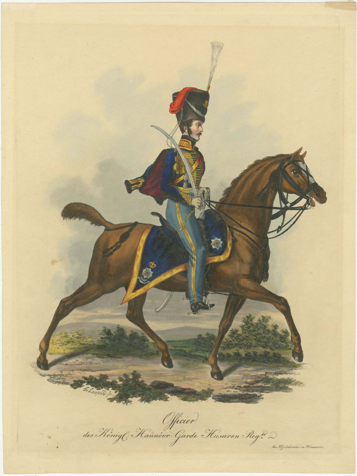 Hanoverian Guard Hussar Officer Elegance, 19th Century Military Print photo furniture