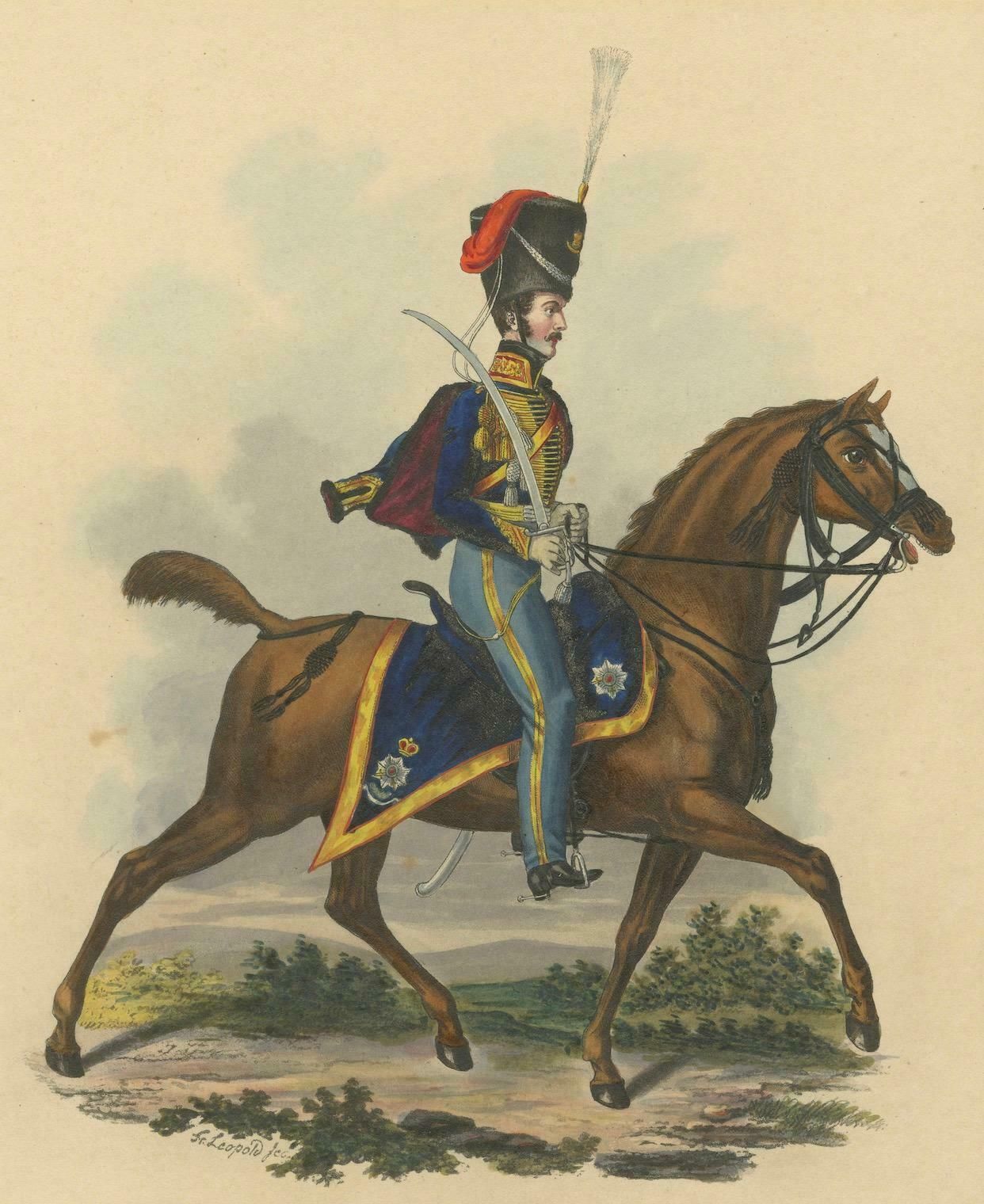 Hanoverian Guard Hussar Officer Elegance, 19th Century Military Print photo for sale