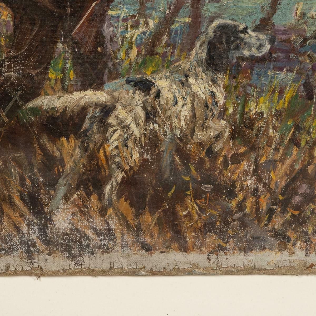 Antique 20thc Framed Hunting Scene Oil On Canvas By Frederick Thomas Daws C.1923 photo vintage