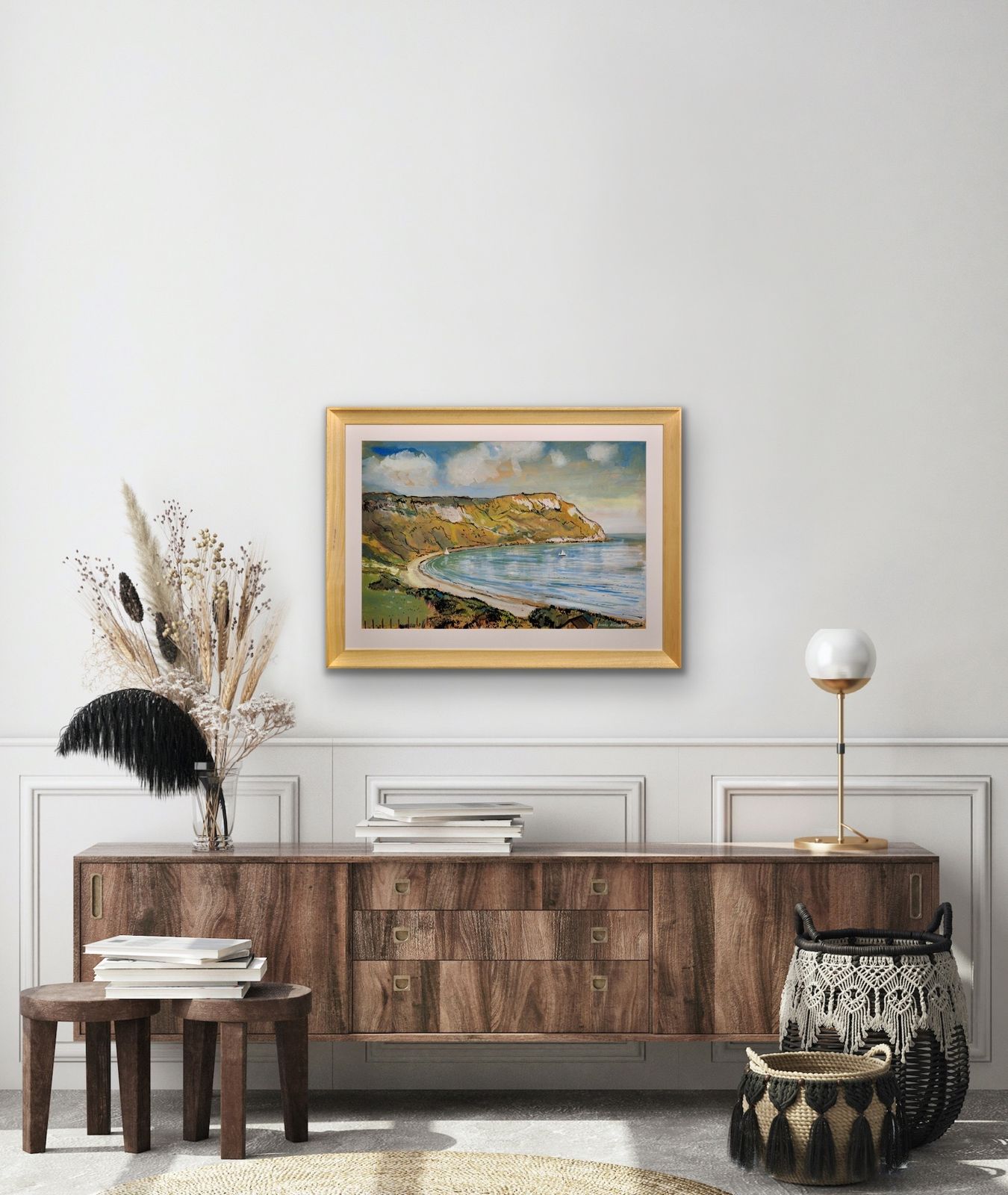 photo furniture Lionel Horsnell 1932 To 2011. Ringstead Bay And White Nothe, Dorset. Weymouth & Portland. Jurassic Coast Landscape. 1960s Framed Watercolour Painting.
