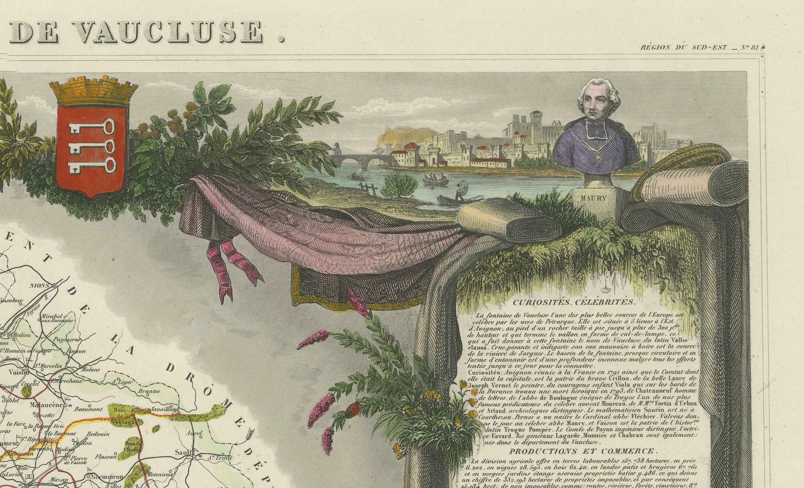 Old Map Of Vaucluse, France: A Cartographic Celebration Of Viticulture, 1852 photo for sale