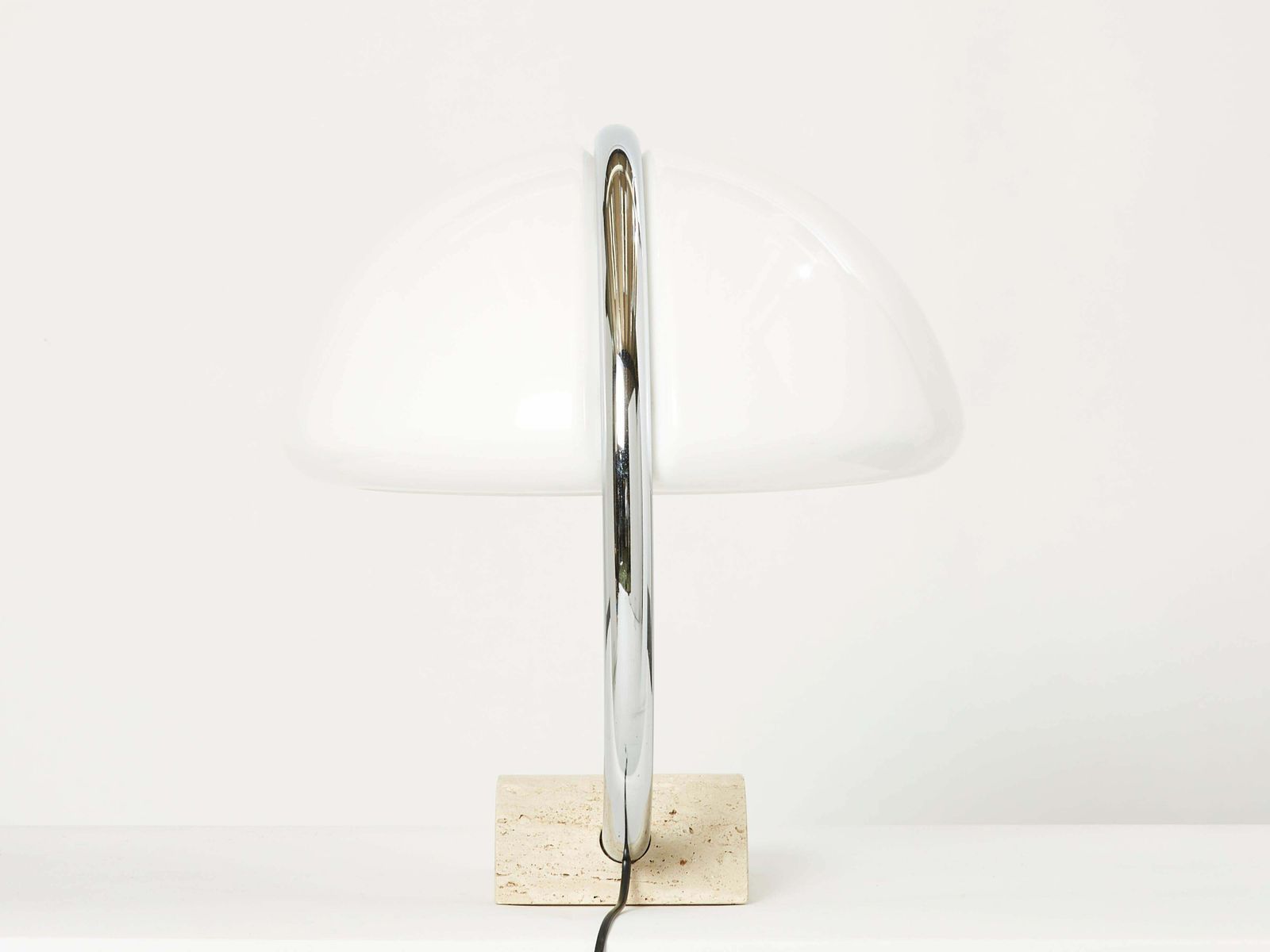 Lampe de table italienne en travertin et chrome, années 1960 photo vinterior