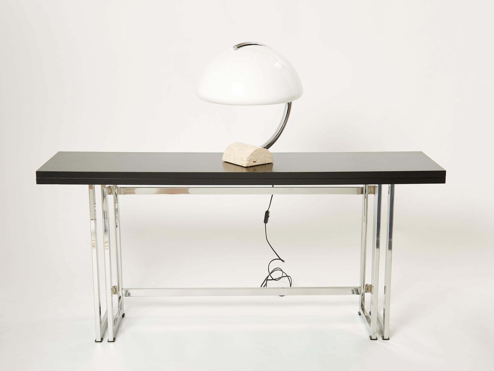 Lampe de table italienne en travertin et chrome, années 1960 photo vintage