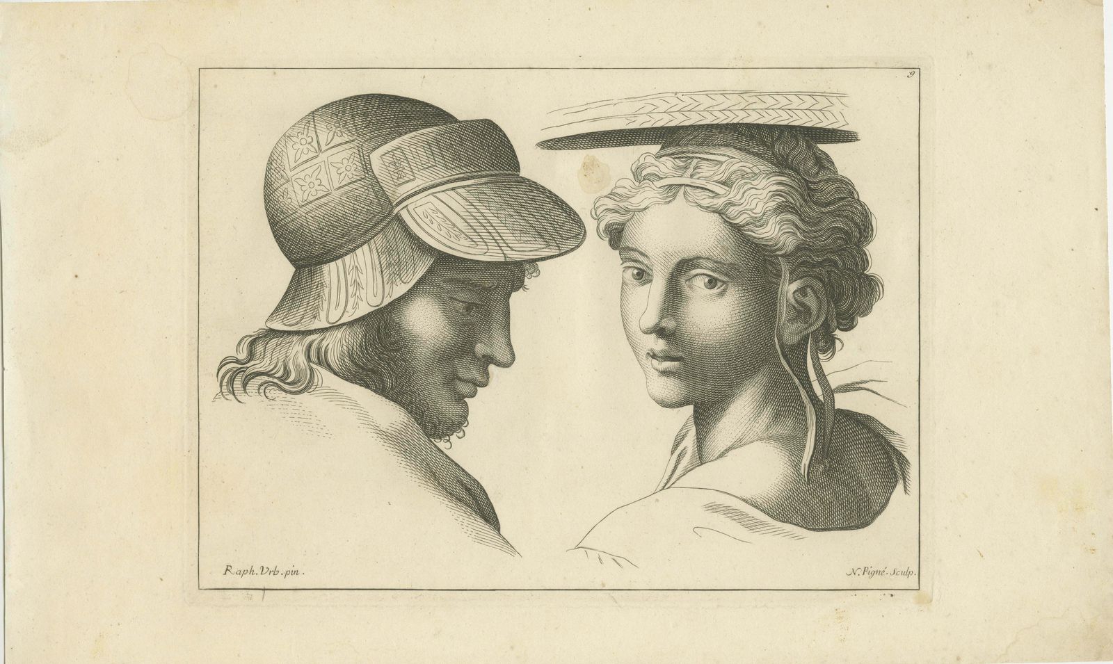 Dialogue Of Eras: Cap And Feather In Profile By Pigné, 1740 photo furniture
