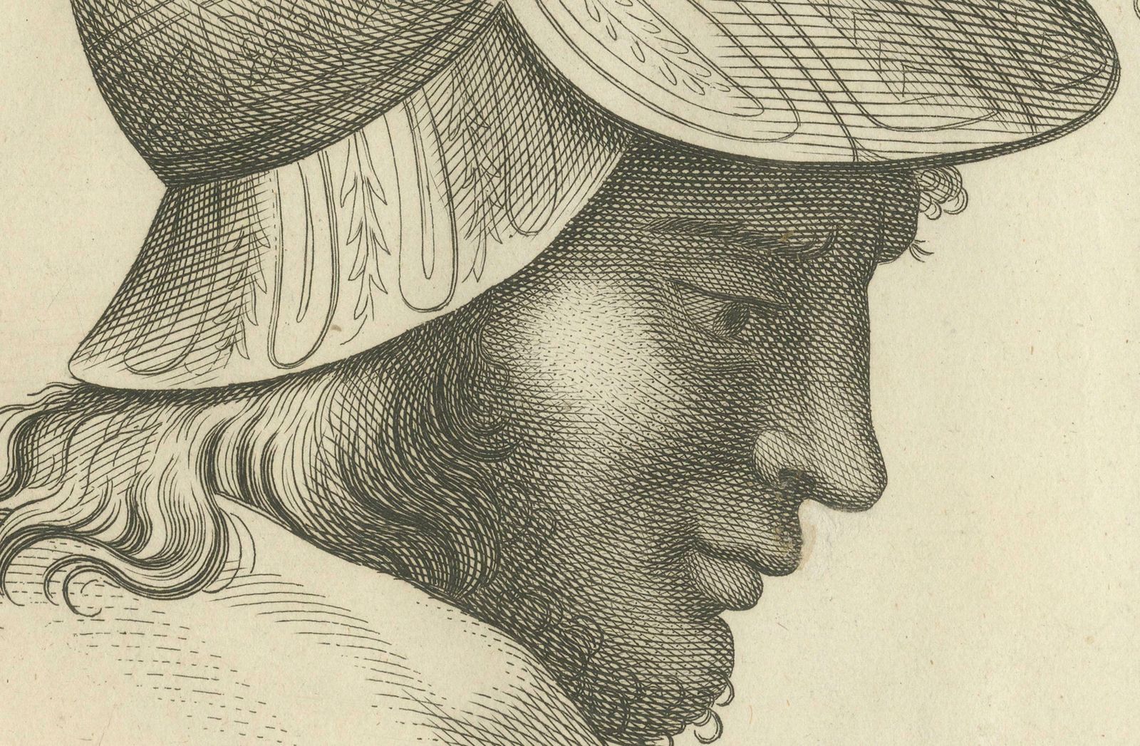 Dialogue Of Eras: Cap And Feather In Profile By Pigné, 1740 photo 370.0