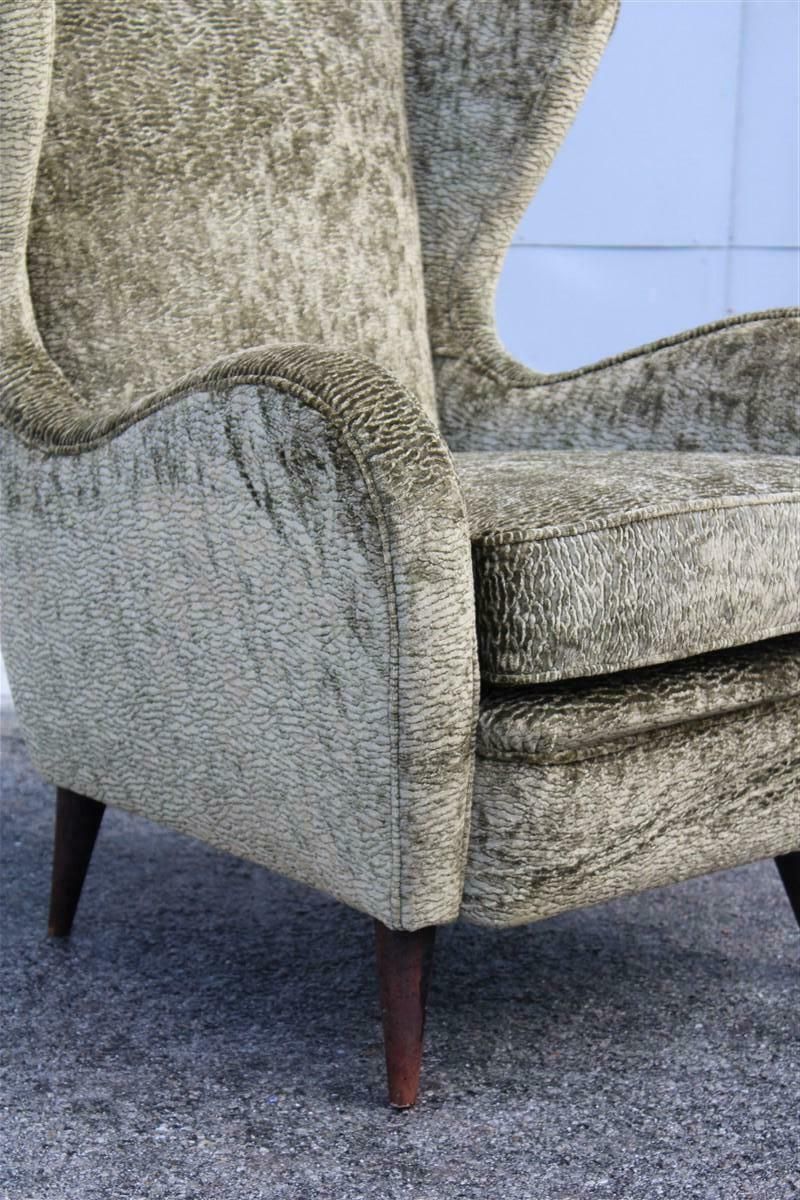 Mid Century Italian Armchair In Green Velvet With Wooden Feet Gio Pont Style photo Furniture