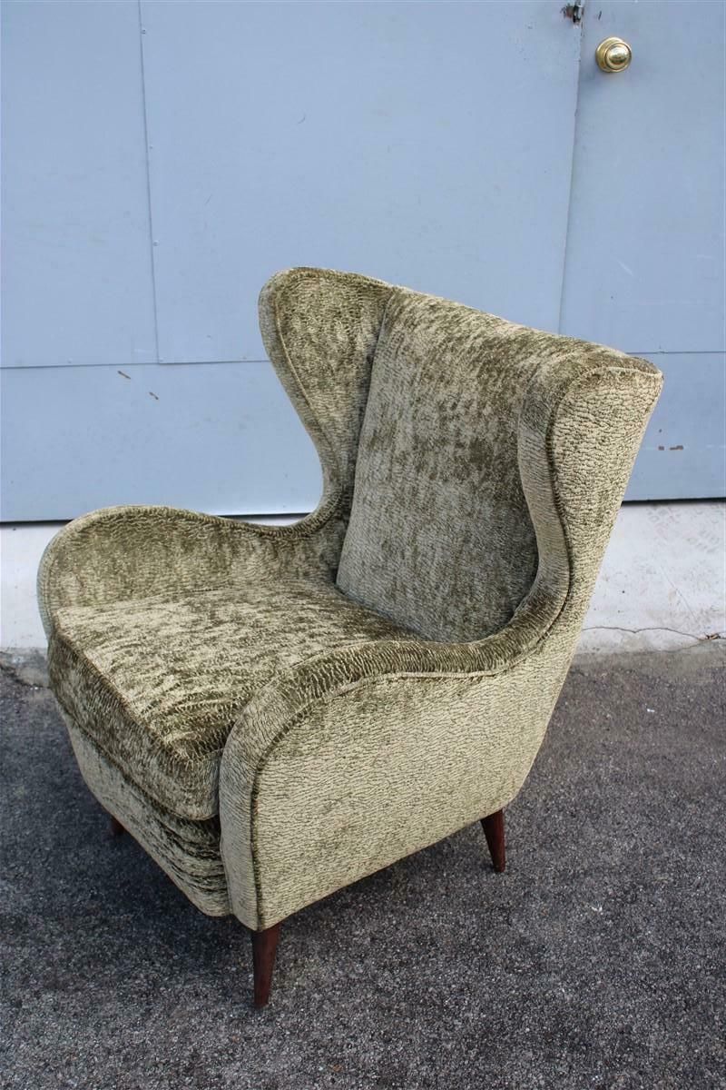 Furniture Mid Century Italian Armchair In Green Velvet With Wooden Feet Gio Pont Style photo