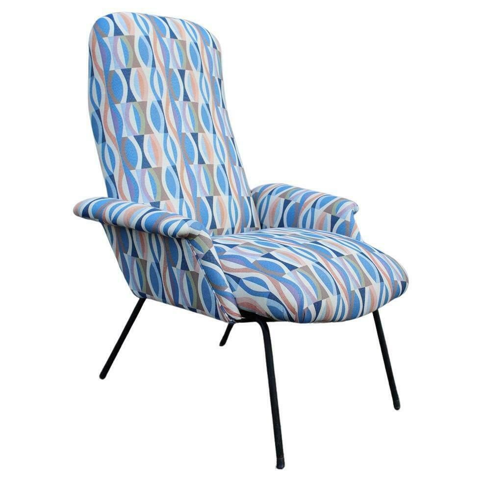 Italian Mid Century Armchair Arflex 1950s Optical Fabric Iron Feet