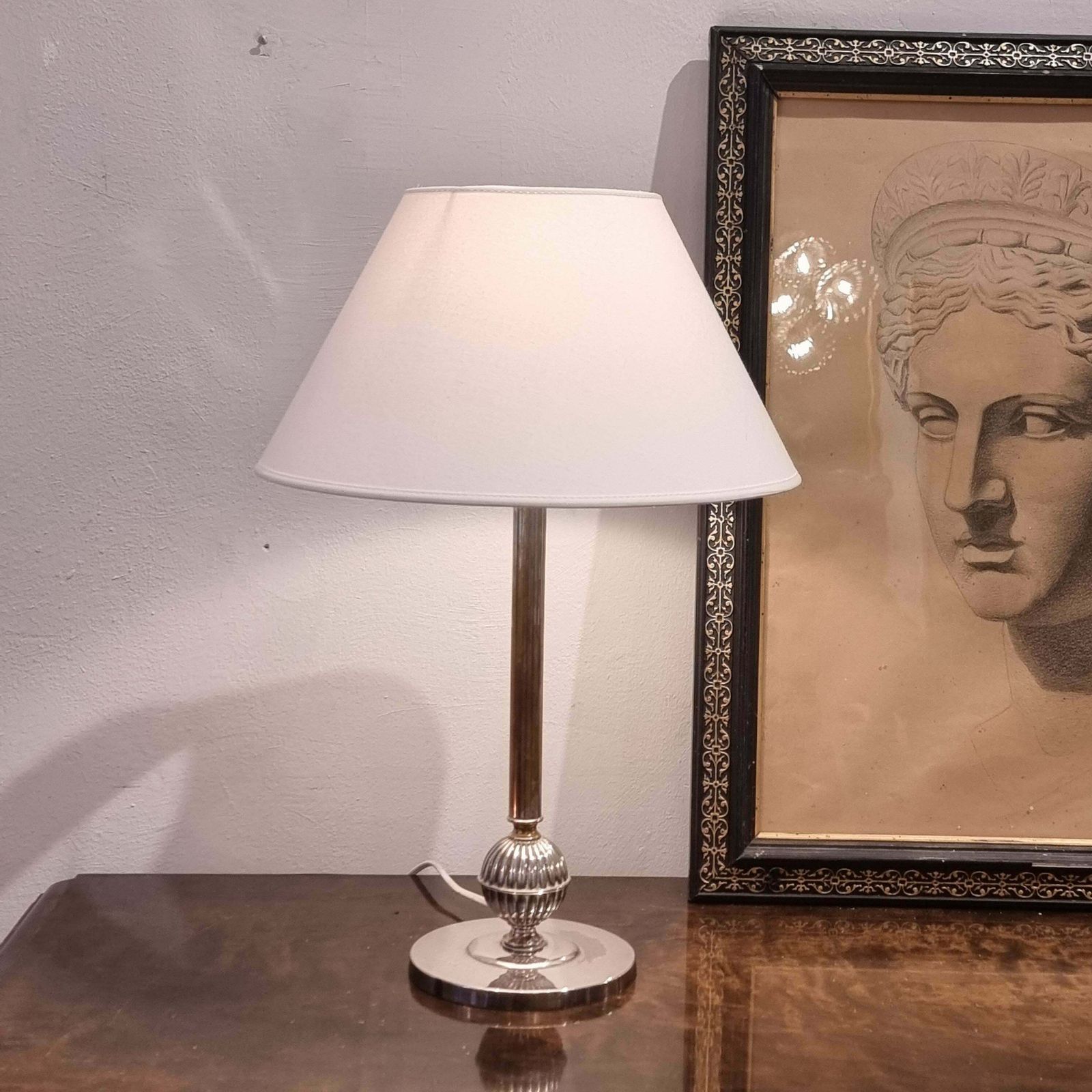 photo furniture Swedish Court Jeweler Cg Hallberg, Table Lamp, Silver Plate, Swedish Grace 1930s