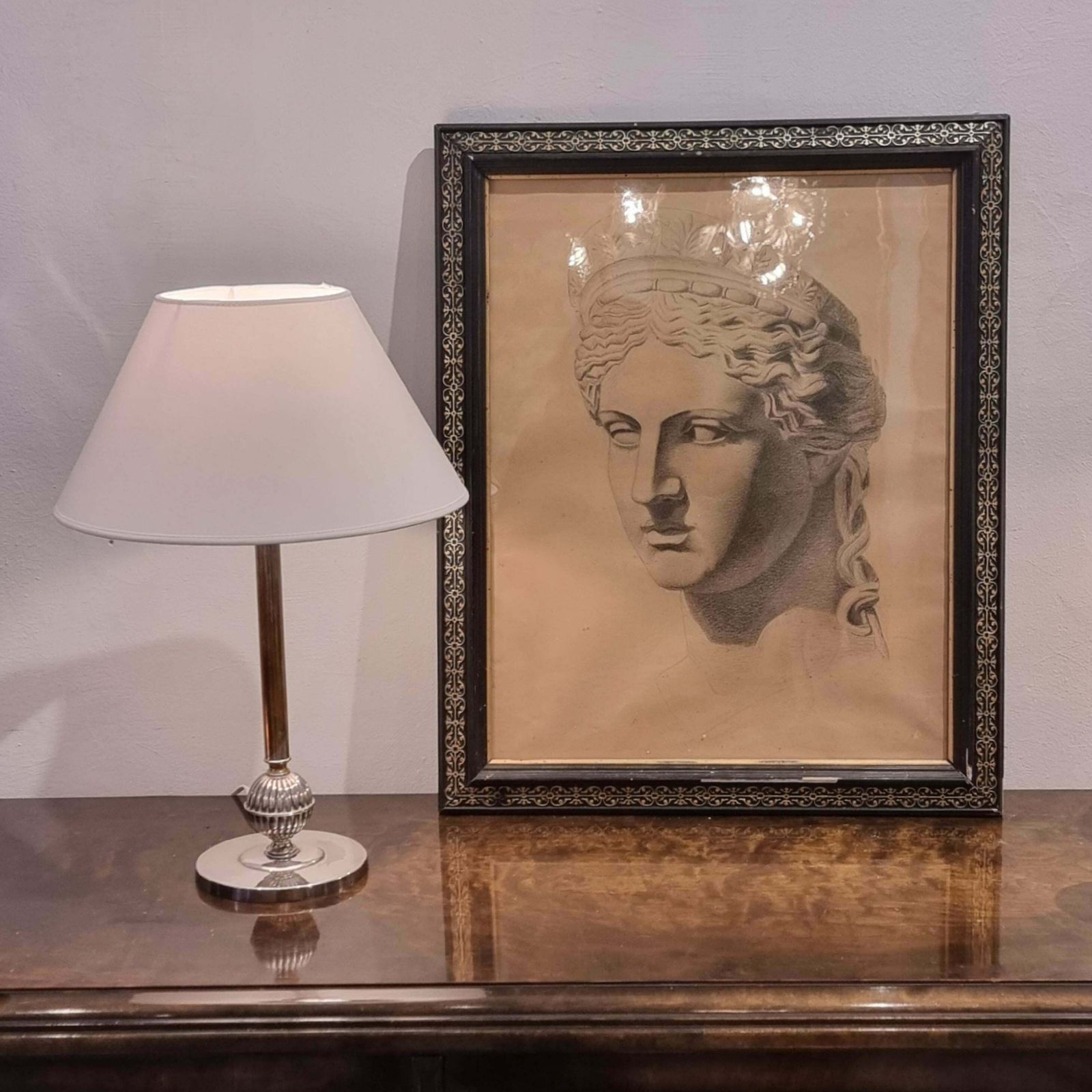 photo for sale Swedish Court Jeweler Cg Hallberg, Table Lamp, Silver Plate, Swedish Grace 1930s
