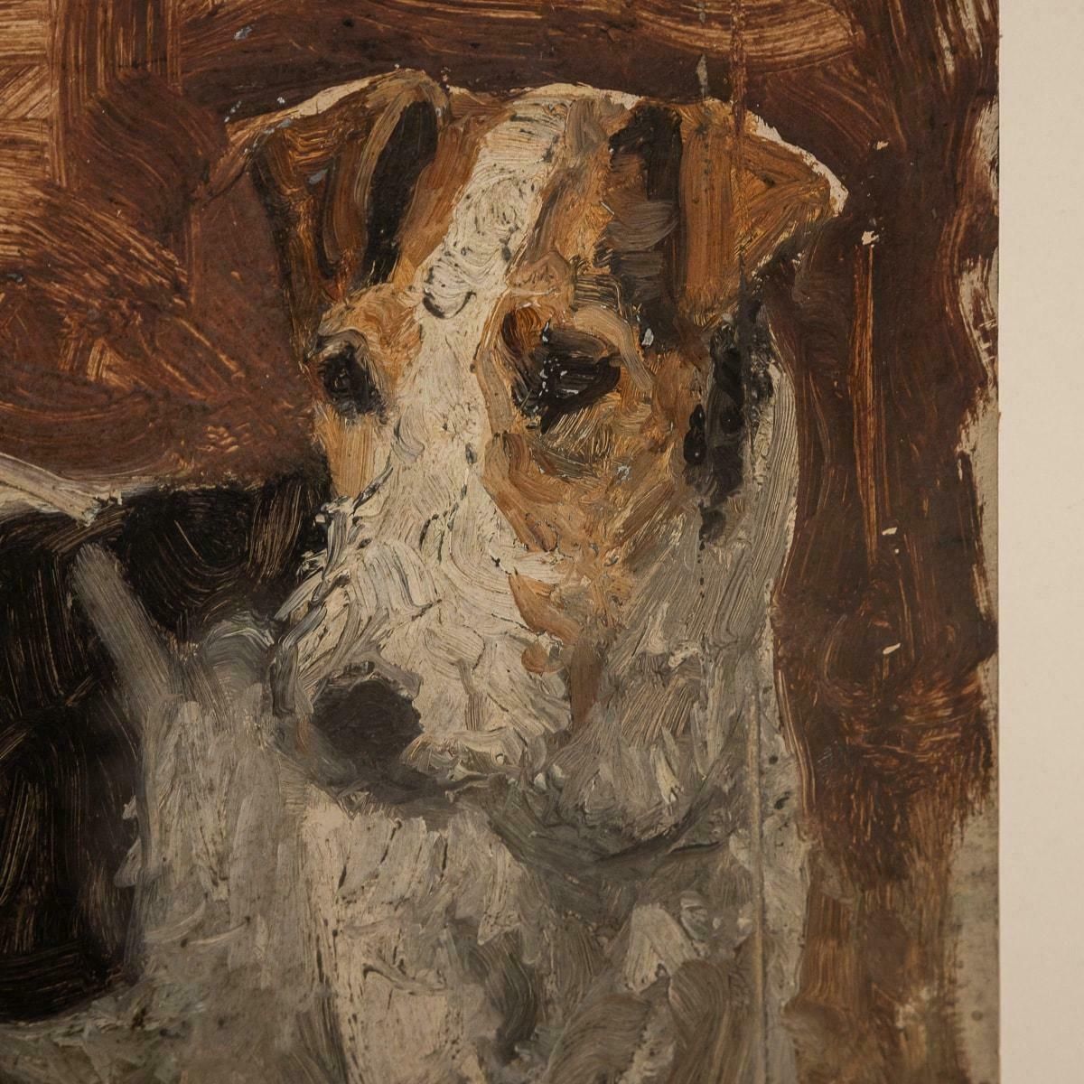 Antique 20thc Framed Jack Russell Terrier Oil On Canvas By Frederick Thomas Daws